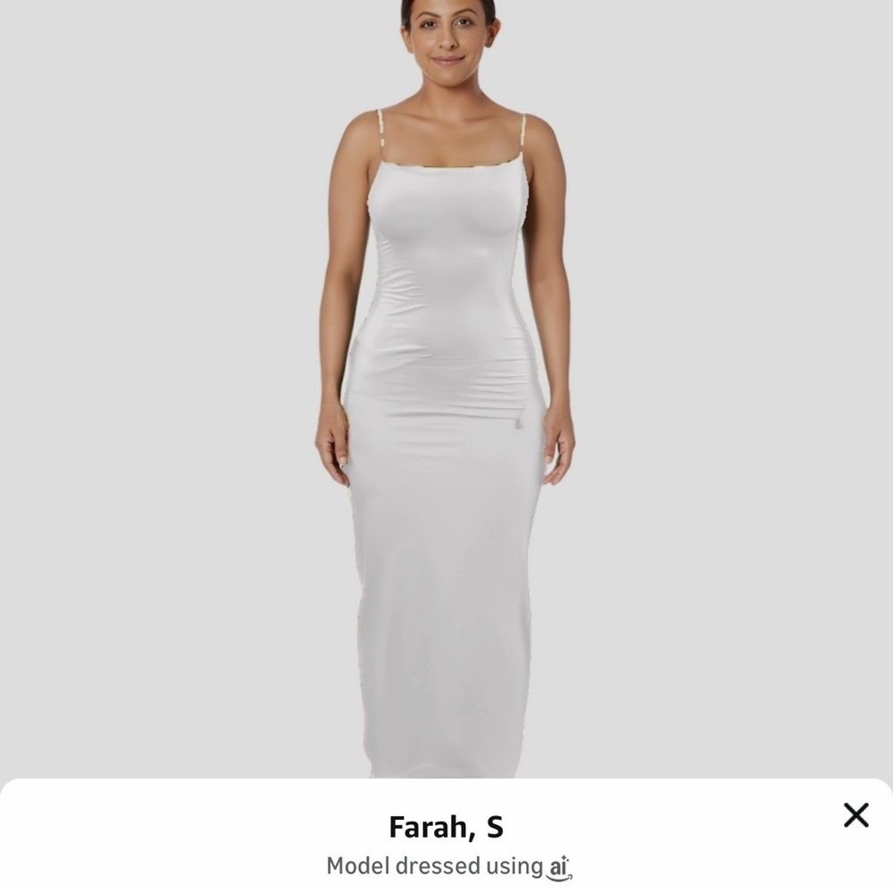 💃🏻 LILLUSORY Women’s White Spaghetti Strap Double-Lined Bodycon Maxi Dress - Picture 7 of 13